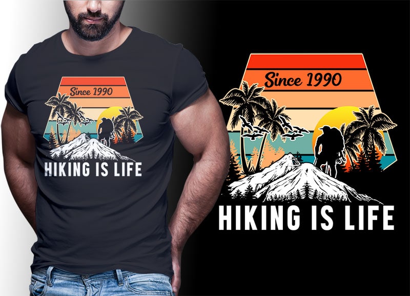 HIKING CLIMB MOUNTAIN Vintage Retro Tshirt Designs Bundle Editable