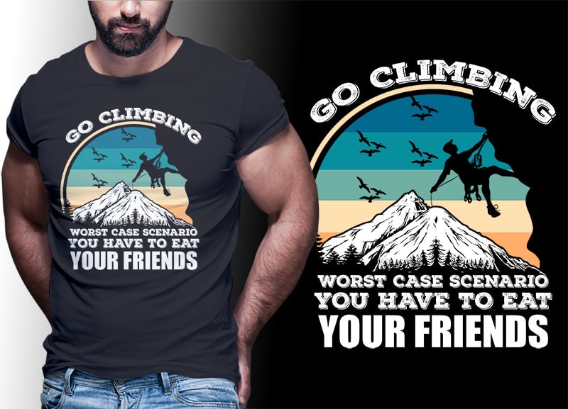 HIKING CLIMB MOUNTAIN Vintage Retro Tshirt Designs Bundle Editable