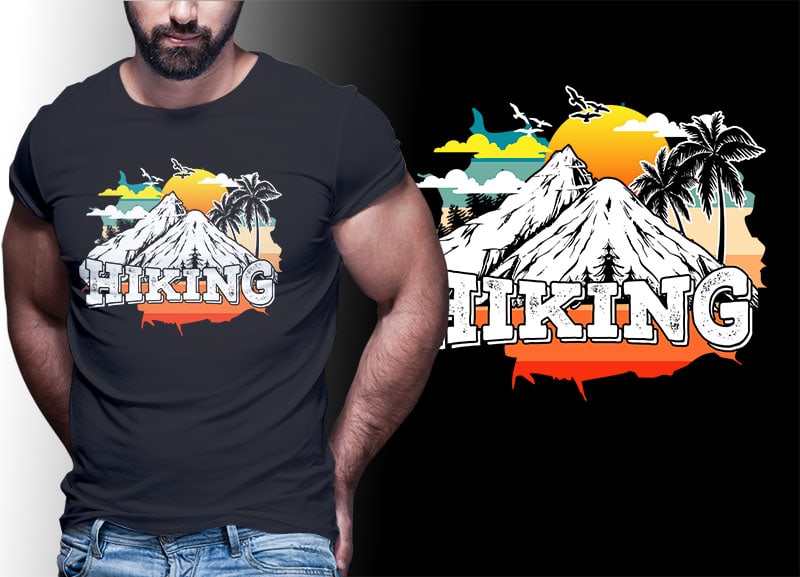 HIKING CLIMB MOUNTAIN Vintage Retro Tshirt Designs Bundle Editable
