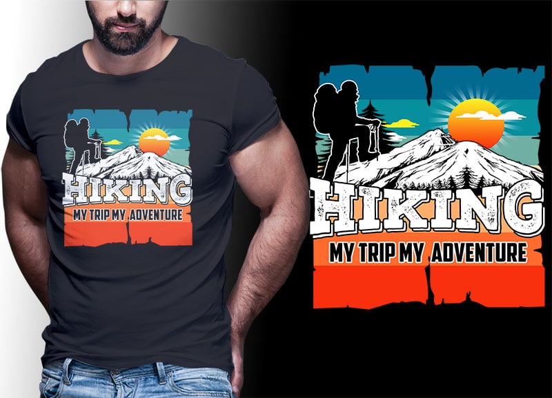 HIKING CLIMB MOUNTAIN Vintage Retro Tshirt Designs Bundle Editable