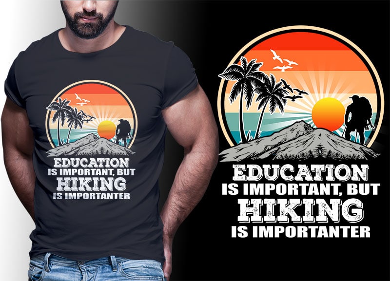 HIKING CLIMB MOUNTAIN Vintage Retro Tshirt Designs Bundle Editable