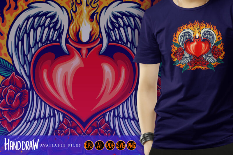 Heart angel fiery with red rose blooms