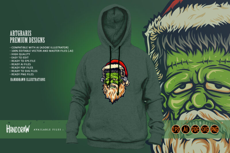 Scary santa frankenstein Halloween Illustrations