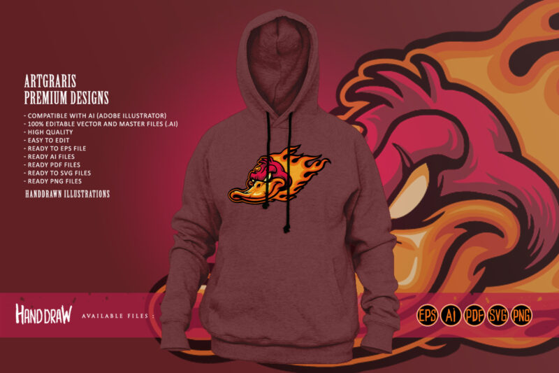 Fire Angry Head Duck Mascot Logo