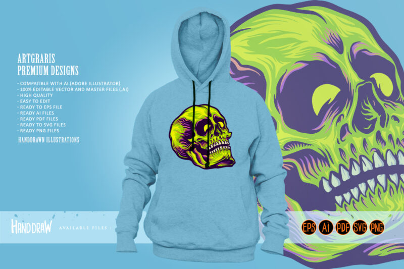 psychedelic Zombie green Skull Illustrations