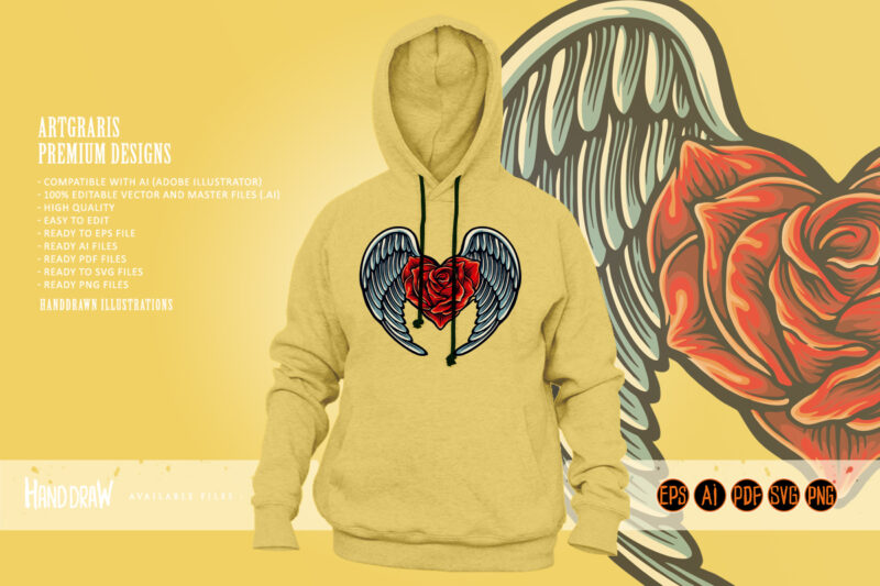 Angel wings with rose heart Symbol