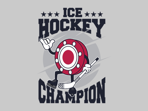 Ice hockey champion cartoon t shirt design for sale