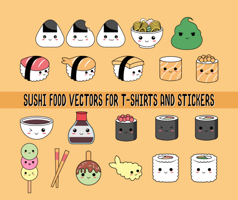 INSTANT DOWNLOAD, Sushi Food Vectors For T-Shirts & Stickers, Discounted-Price