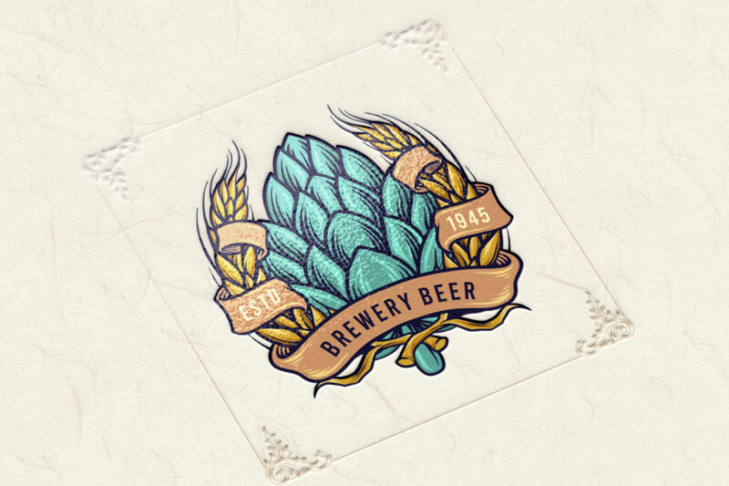 Brewery Beer Badge with Ribbon Logo Vintage
