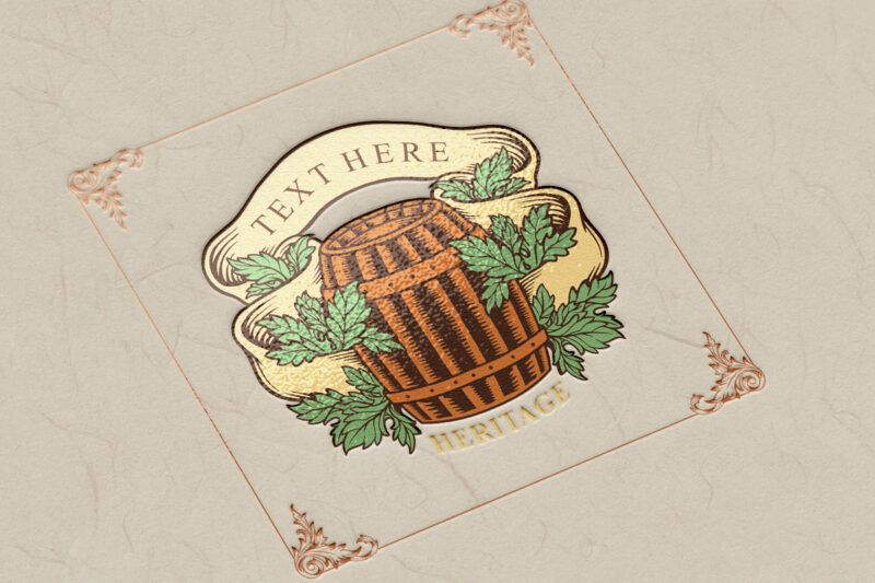 Wooden Barrel Beer Leaf With Ribbon Classic Logo