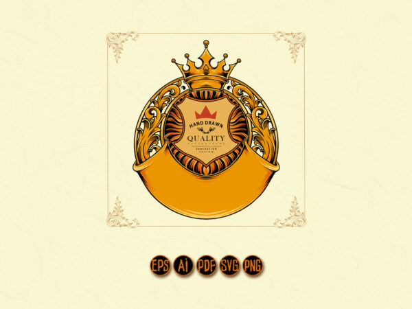 Luxury crown badge flourish gold ornaments t shirt vector graphic