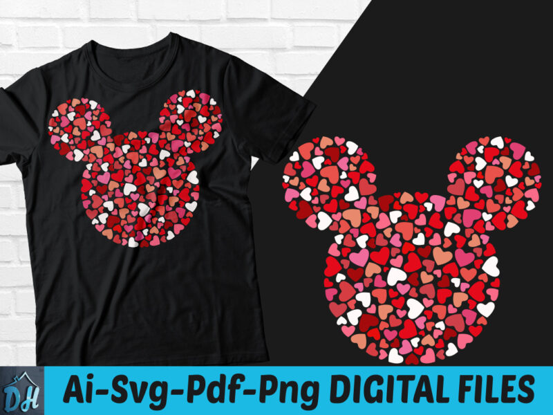 Mickey mouse icon filled with hearts t-shirt design, Mickey mouse icon SVG, Mickey mouse head heart tshirt, Valentine tshirt, Funny valentine tshirt, Valentine sweatshirts & hoodies