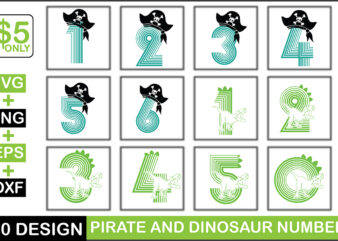 Pirate And Dinosaur Number Svg Bundle t shirt illustration