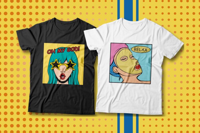 Pop Art T-shirt Designs Bundle, Cool Trendy Graphic T-shirt, Pop art illustration, Funny T-shirt Designs