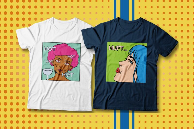 Pop Art T-shirt Designs Bundle, Cool Trendy Graphic T-shirt, Pop art illustration, Funny T-shirt Designs