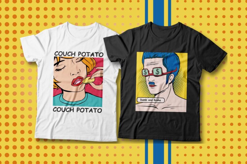 Pop Art T-shirt Designs Bundle, Cool Trendy Graphic T-shirt, Pop art illustration, Funny T-shirt Designs