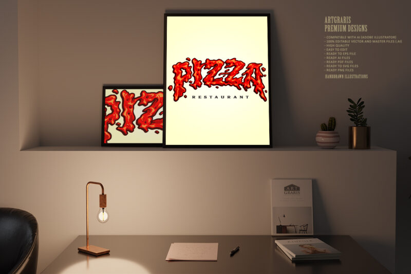 Text Pizza Fast Food Restaurant Logo