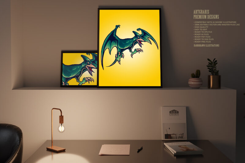 Pterodactyl Dragon Flying Dinosaurs Cartoon illustration
