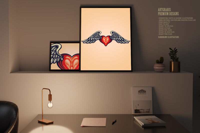 Heart Love Flying Isolated Illustrations