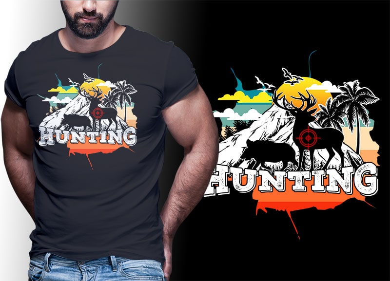 HUNTING Vintage Retro Tshirt Designs Bundle Editable