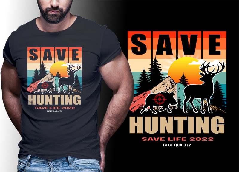 HUNTING Vintage Retro Tshirt Designs Bundle Editable