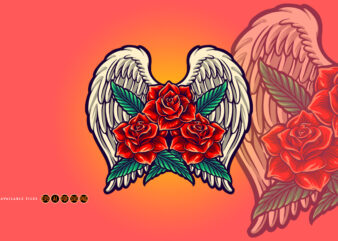 Red rose blooms with angel wings t shirt design online
