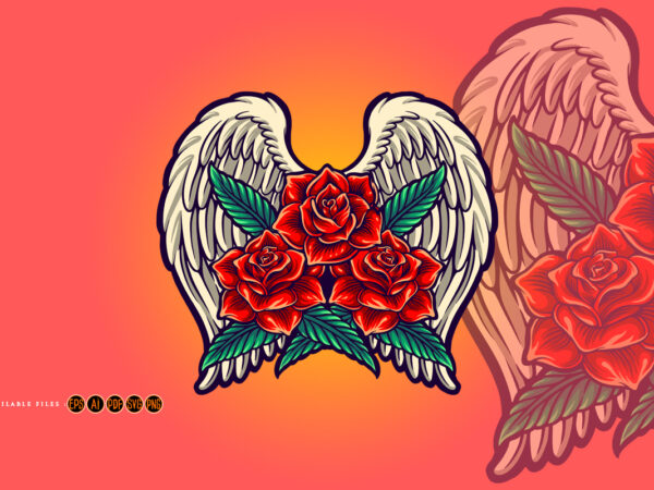 Red rose blooms with angel wings t shirt design online