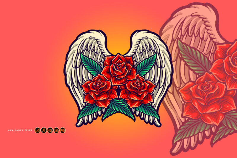 Red rose blooms with angel wings