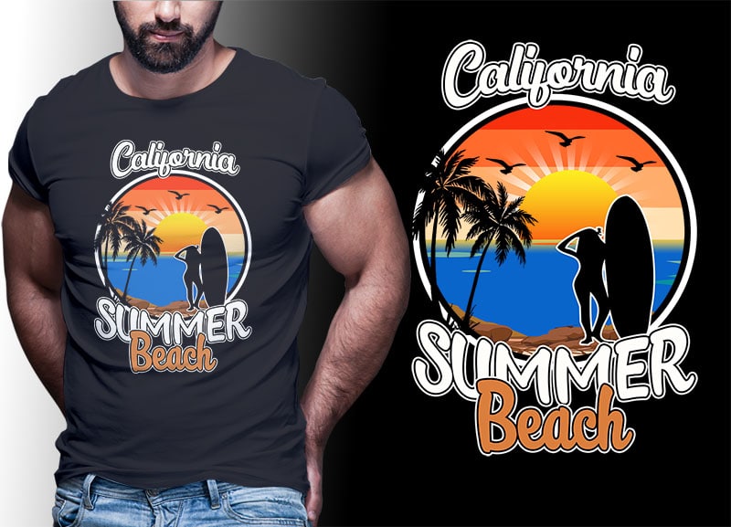 SUMMER SURFING Vintage Retro Tshirt Designs Bundle Editable