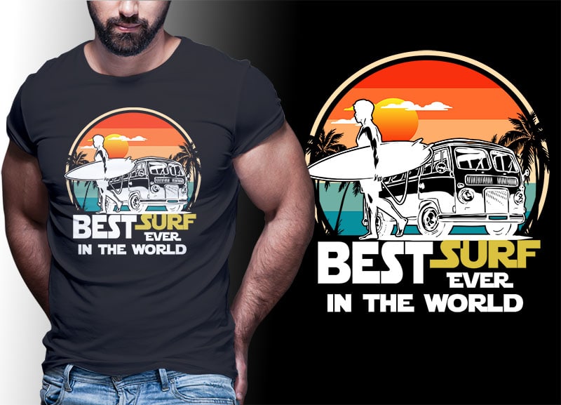 SUMMER SURFING Vintage Retro Tshirt Designs Bundle Editable