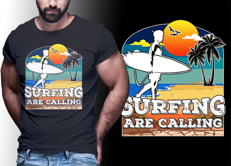 SUMMER SURFING Vintage Retro Tshirt Designs Bundle Editable