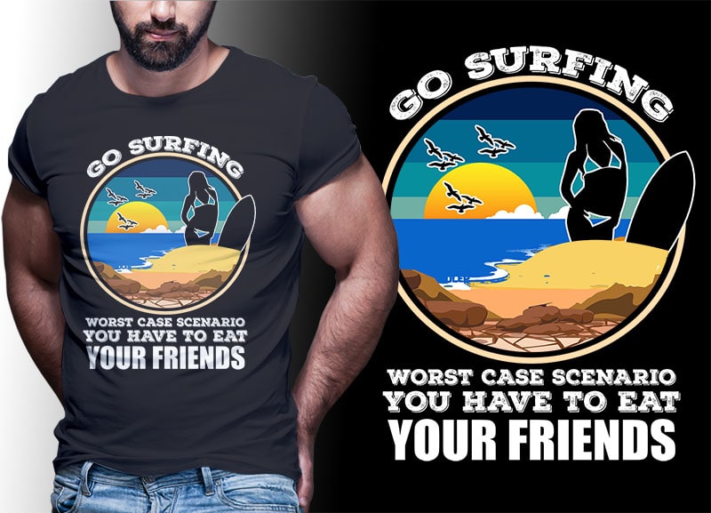 SUMMER SURFING Vintage Retro Tshirt Designs Bundle Editable