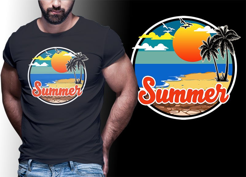 SUMMER SURFING Vintage Retro Tshirt Designs Bundle Editable