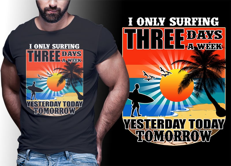 SUMMER SURFING Vintage Retro Tshirt Designs Bundle Editable