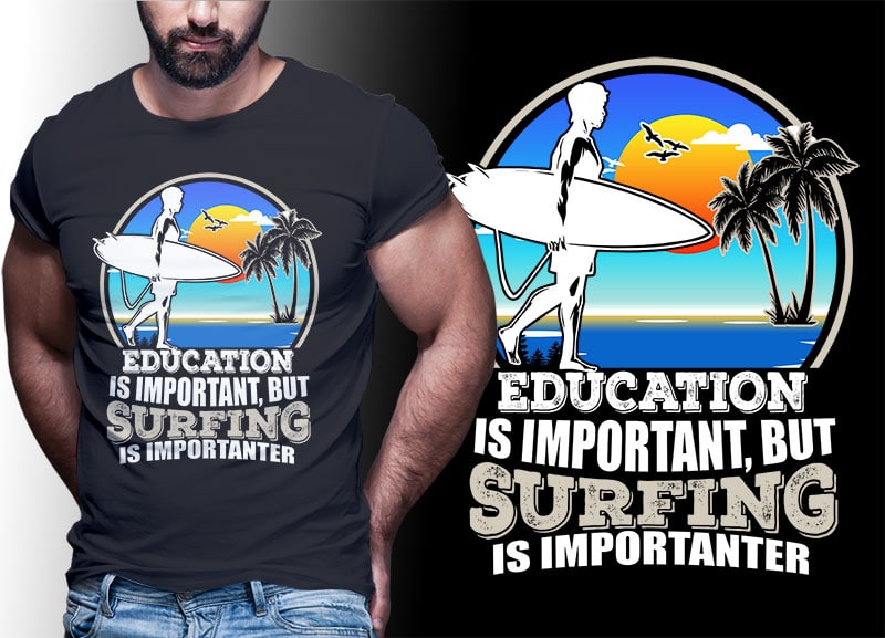 SUMMER SURFING Vintage Retro Tshirt Designs Bundle Editable