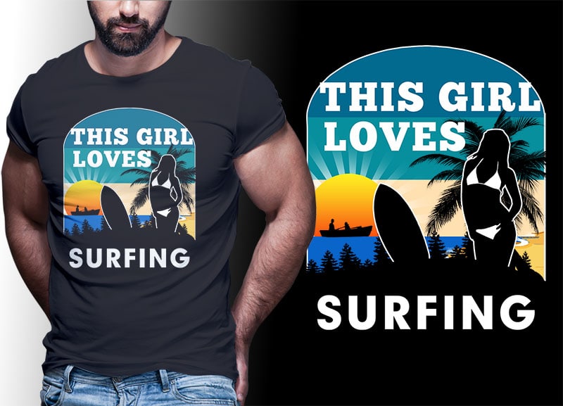 SUMMER SURFING Vintage Retro Tshirt Designs Bundle Editable