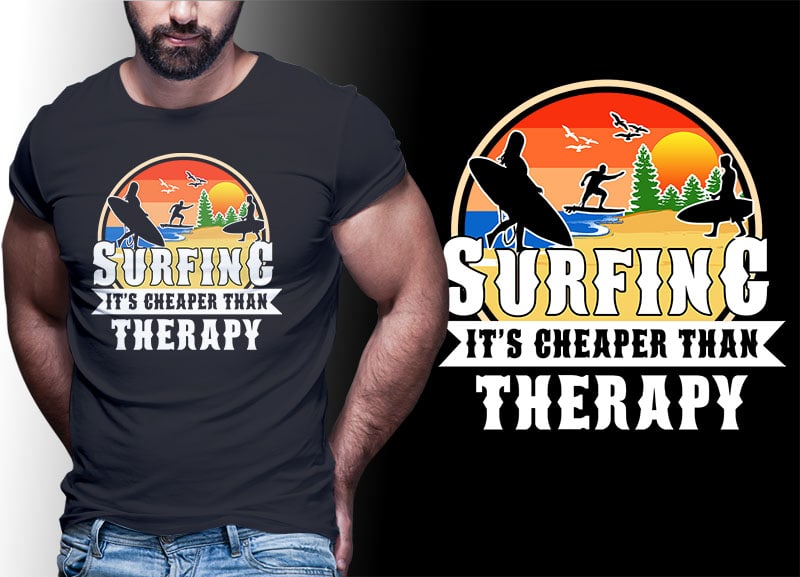 SUMMER SURFING Vintage Retro Tshirt Designs Bundle Editable