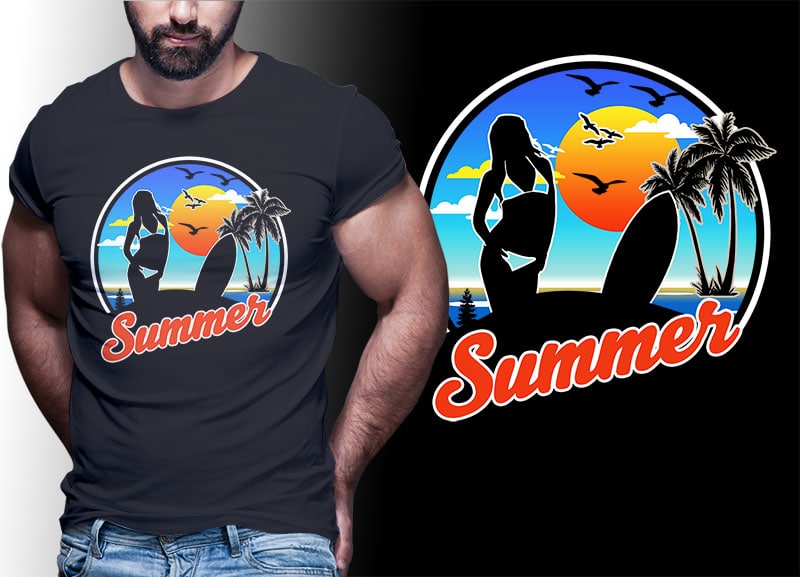 SUMMER SURFING Vintage Retro Tshirt Designs Bundle Editable