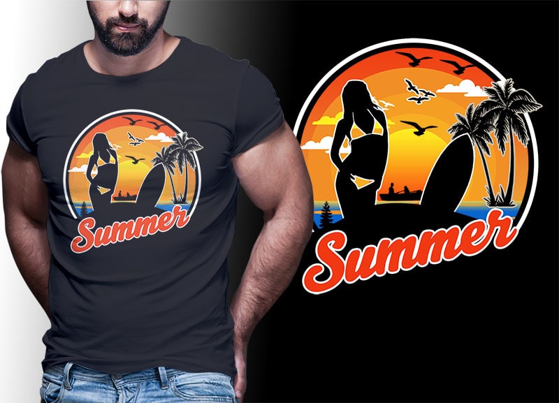 SUMMER SURFING Vintage Retro Tshirt Designs Bundle Editable