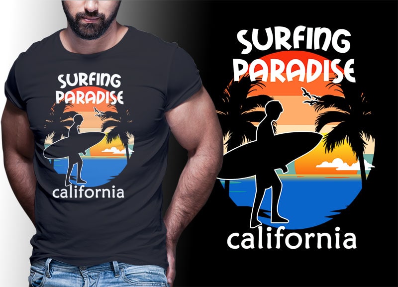 SUMMER SURFING Vintage Retro Tshirt Designs Bundle Editable