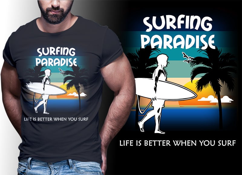 SUMMER SURFING Vintage Retro Tshirt Designs Bundle Editable