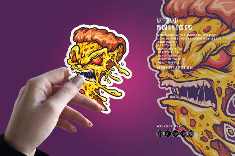 Angry pizza slice monster Logo Illustrations