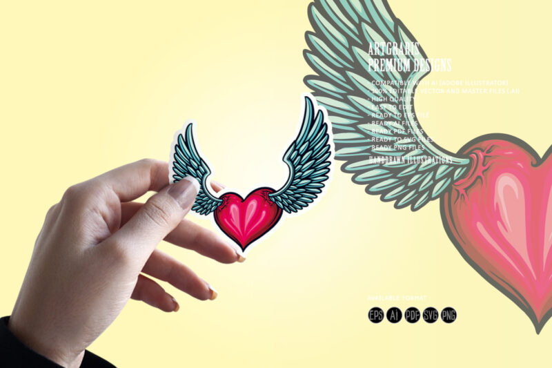 Cute Heart Love Wings Tattoo Illustrations