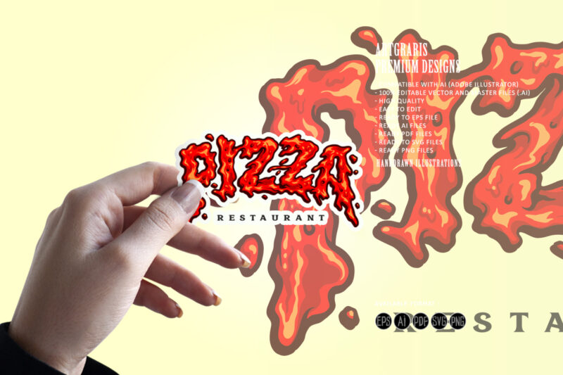 Text Pizza Fast Food Restaurant Logo