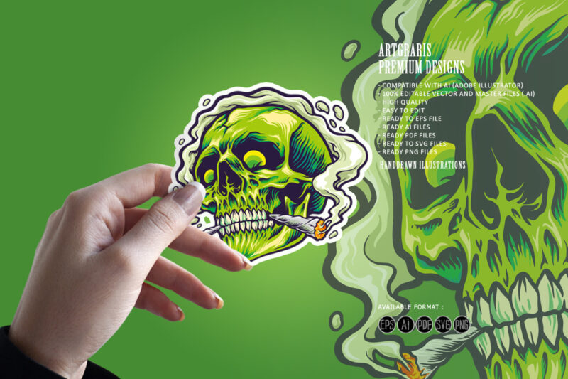 Green Skull Joint Smoking a Weed Marijuana