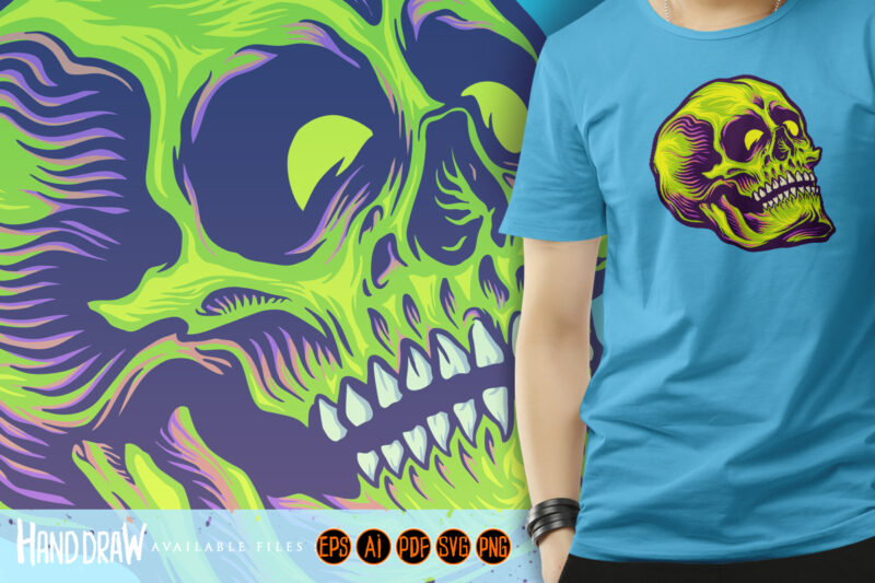 psychedelic Zombie green Skull Illustrations