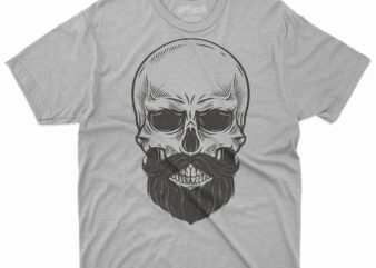 Skull Beard Drawing Illustration, bearded skull, gray skeleton skull illustration