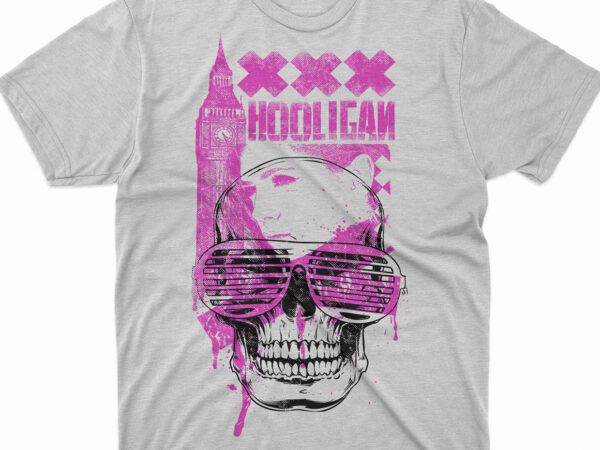 Pink skull illustration, printed t-shirt sleeve printing crew neck, skull beauty belfry printing