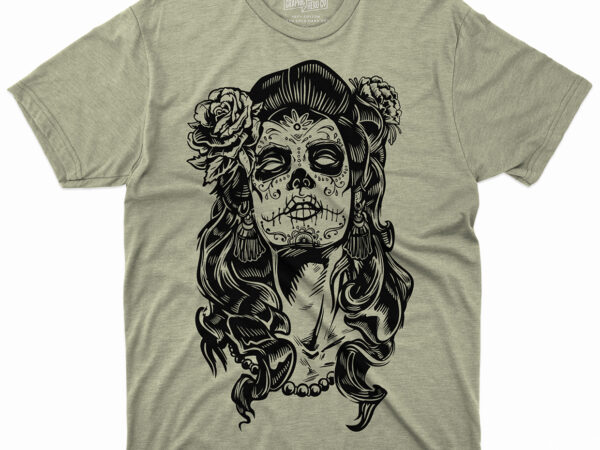 La calavera catrina drawing day of the dead, skull t shirt vector graphic