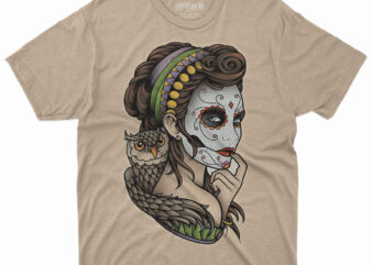 La Calavera Catrina Tattoo Day of the Dead Flash, Flash 3D T-shirt Design